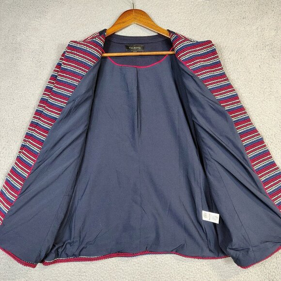 Talbots Blazer Womens Large Navy Red Striped Woven Tweed Stretch Business Casual - Picture 3 of 14